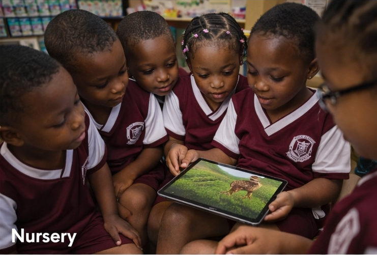 Nursery children participating in a guided classroom activity
