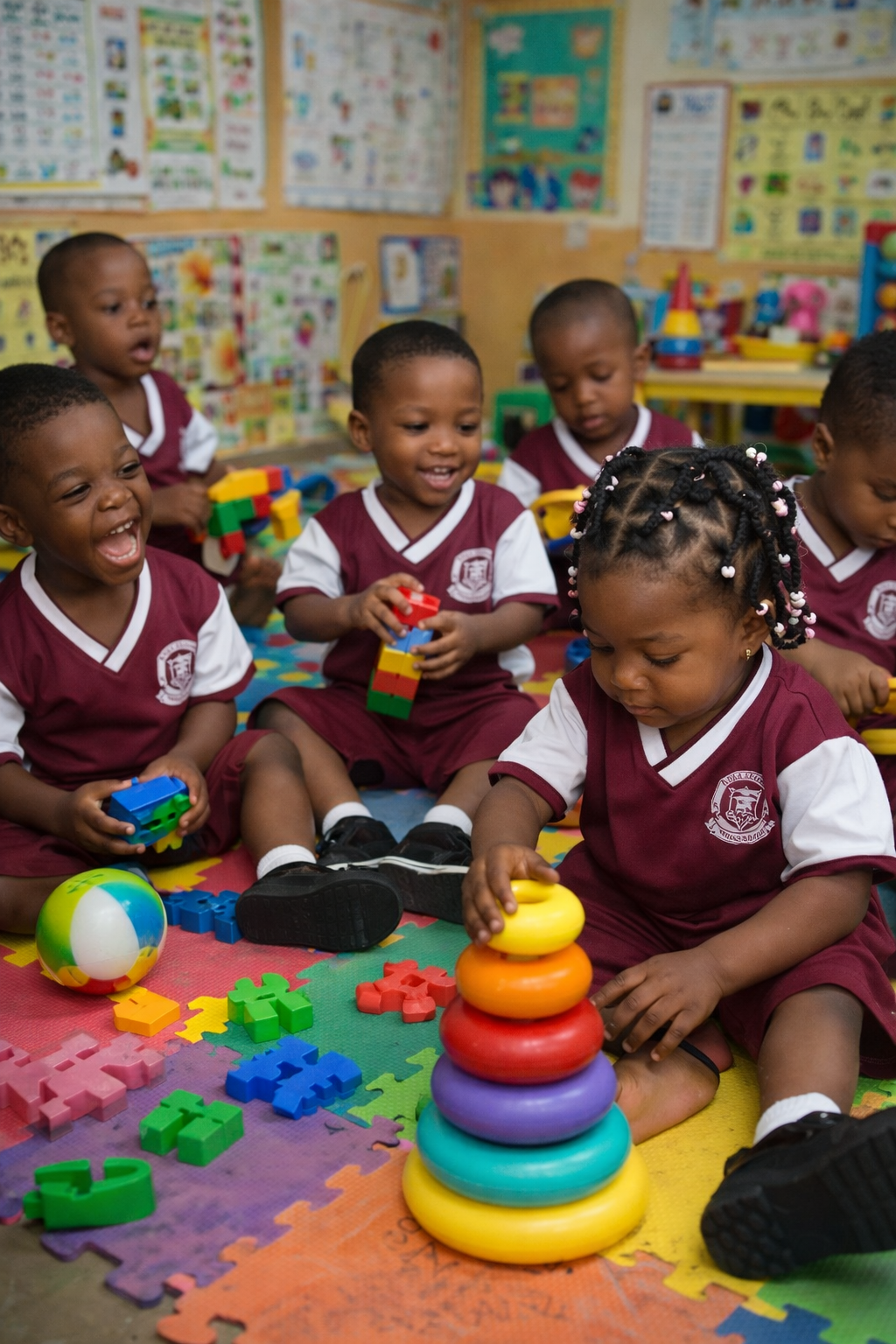 Creche children learning in a nurturing classroom